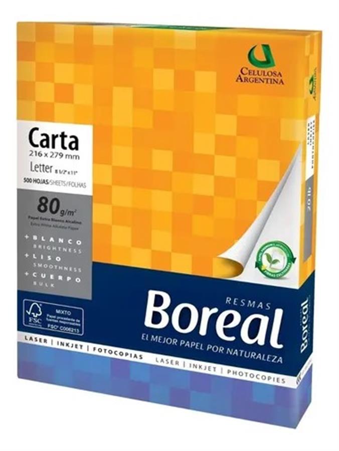 RESMA BOREAL CARTA 21,6X27,9CM 80GR BLANCO PAQ X 500