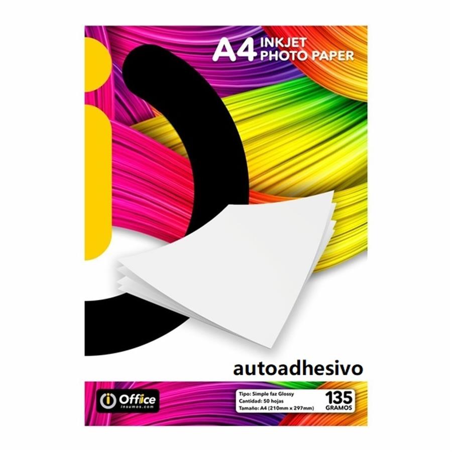 PAPEL A4 GLOSSY AUTOADHESIVO 135GR X 50 HOJAS PAPEL FOTO FOTOGRAFICO COMPATIBLE C/IMPRESORAS INKJET Y LASERJET