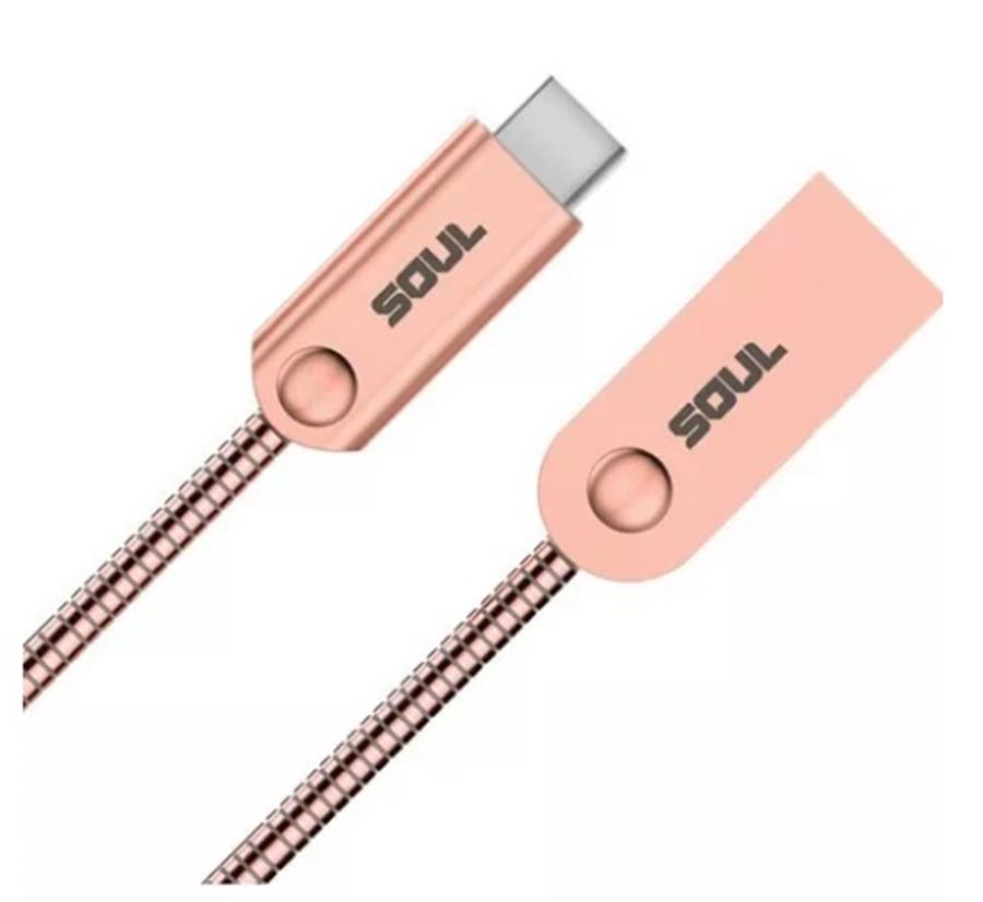 Soul Cable De Datos Iron Flex Tipo C Reforzado Metálico Dorado Color Rosa Dorado