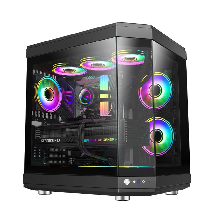 GameMax HYPE Mid-Tower ATX Caja para PC con Vidrio Templado, 3 Ventiladores ARGB