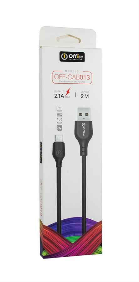 CABLE USB 2.0 A MICRO USB 2.00 MTS OFF-CAB013 2.1 AMP NEGRO OFFICE